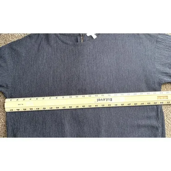 Eileen Fisher Sz M Blk Pinstripe Dbl pkt Bottom Horizontal pinstripe Lagen Look - Picture 6 of 7